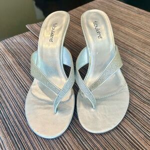 Fabulaire Silver Sparkly Sandals with Wood Heel Size 10